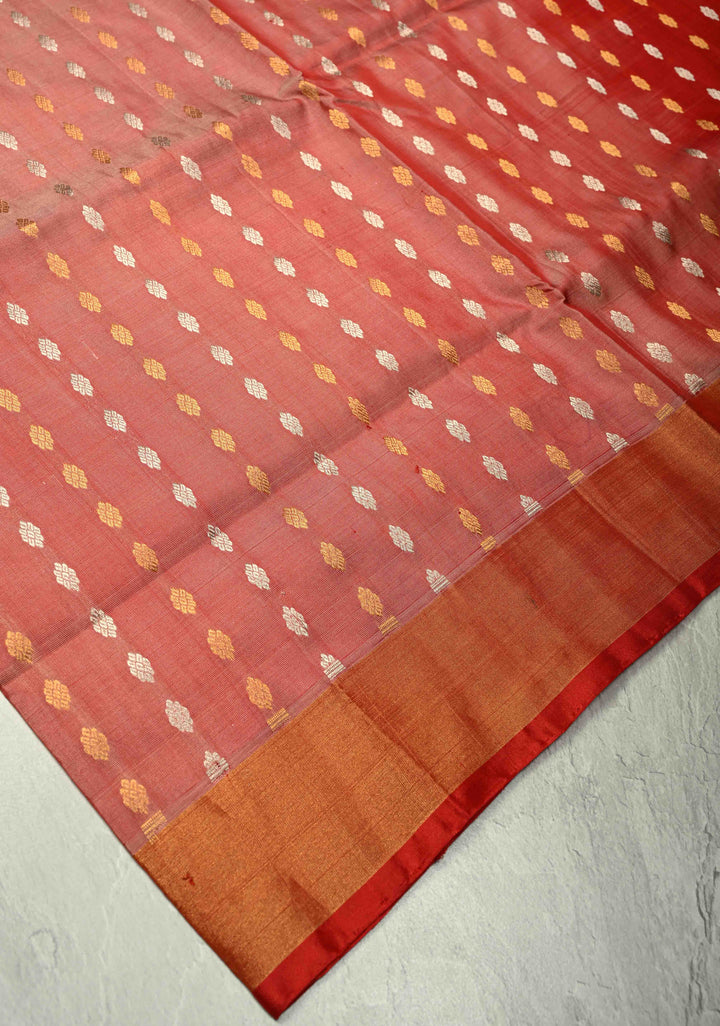 Light Carmine Pink Dual Tone Uppada Pure Silk Saree with Sona Rupa Buttas and Zari Border | SILK MARK CERTIFIED