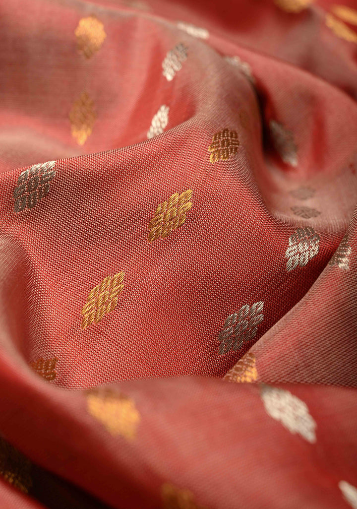 Light Carmine Pink Dual Tone Uppada Pure Silk Saree with Sona Rupa Buttas and Zari Border | SILK MARK CERTIFIED