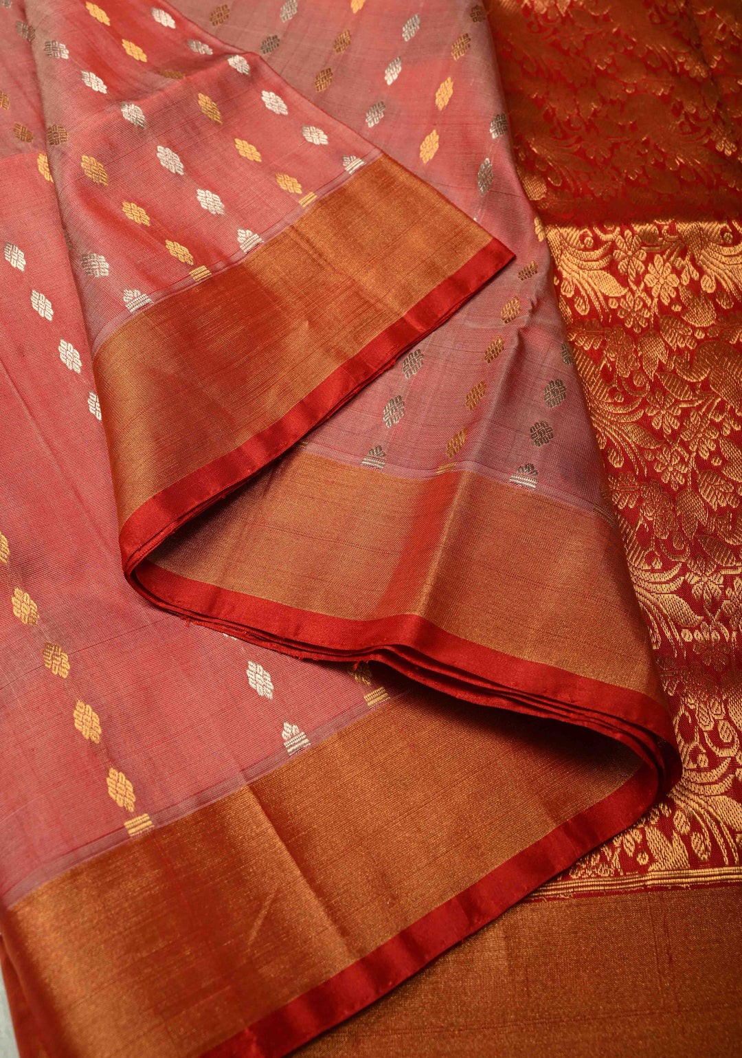 Light Carmine Pink Dual Tone Uppada Pure Silk Saree with Sona Rupa Buttas and Zari Border | SILK MARK CERTIFIED