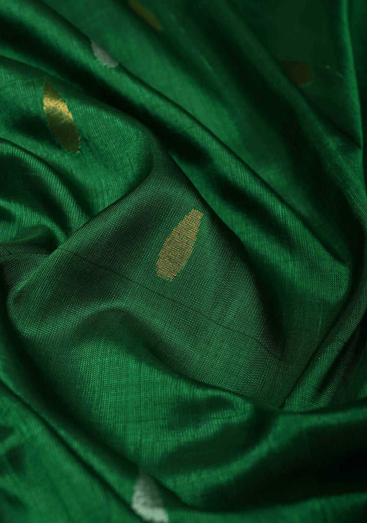 Patli Pallu Gray-Green Uppada Handloom Silk Half-Half Saree with Sona Rupa Buttas and Tissue Border  | SILK MARK CERTIFIED