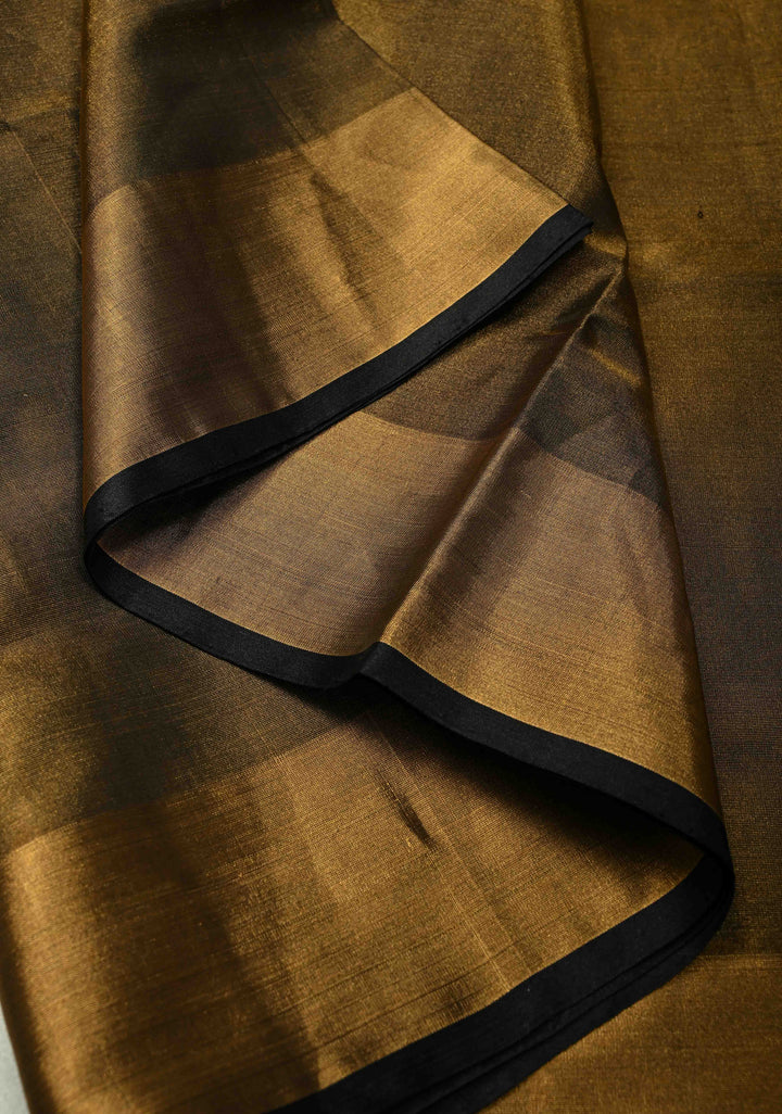 Black Tone Pure silk Tissue Handloom Saree with Muted Tissue Zari Border | SILK MARK CERTIFIED
