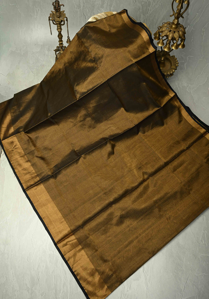 Black Tone Pure silk Tissue Handloom Saree with Muted Tissue Zari Border | SILK MARK CERTIFIED