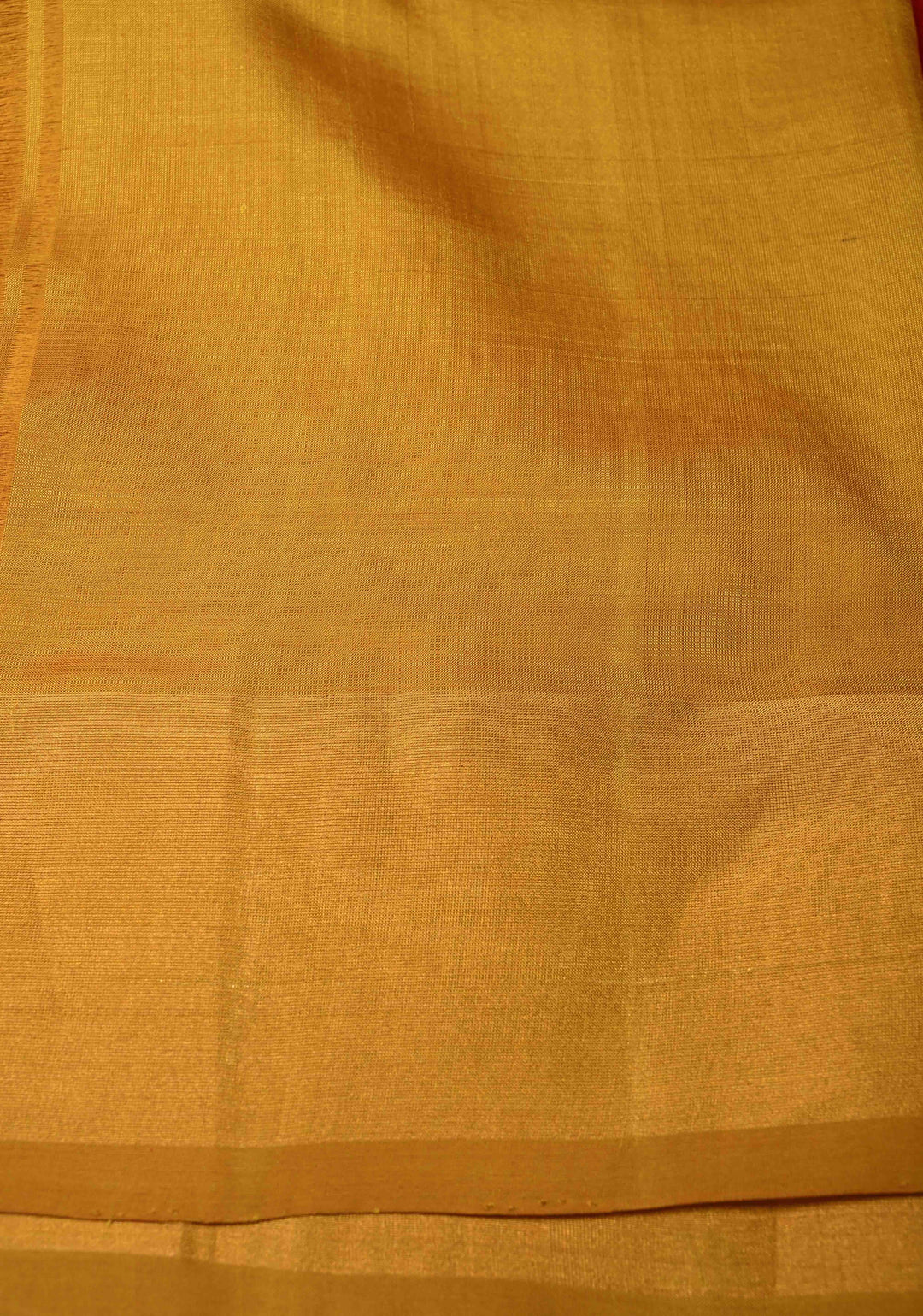 Scarlet Red Meenakari Buttas on Uppada Handloom Silk Saree with Panel and Muted Tissue Zari Border| SILK MARK CERTIFIED