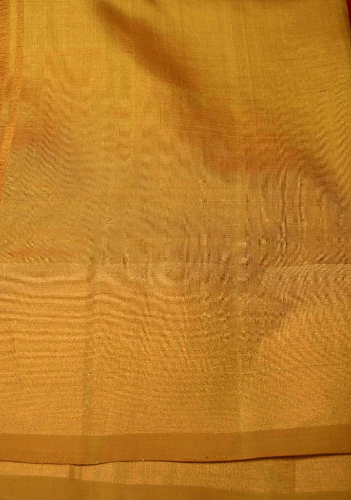 Scarlet Red Meenakari Buttas on Uppada Handloom Silk Saree with Panel and Muted Tissue Zari Border| SILK MARK CERTIFIED