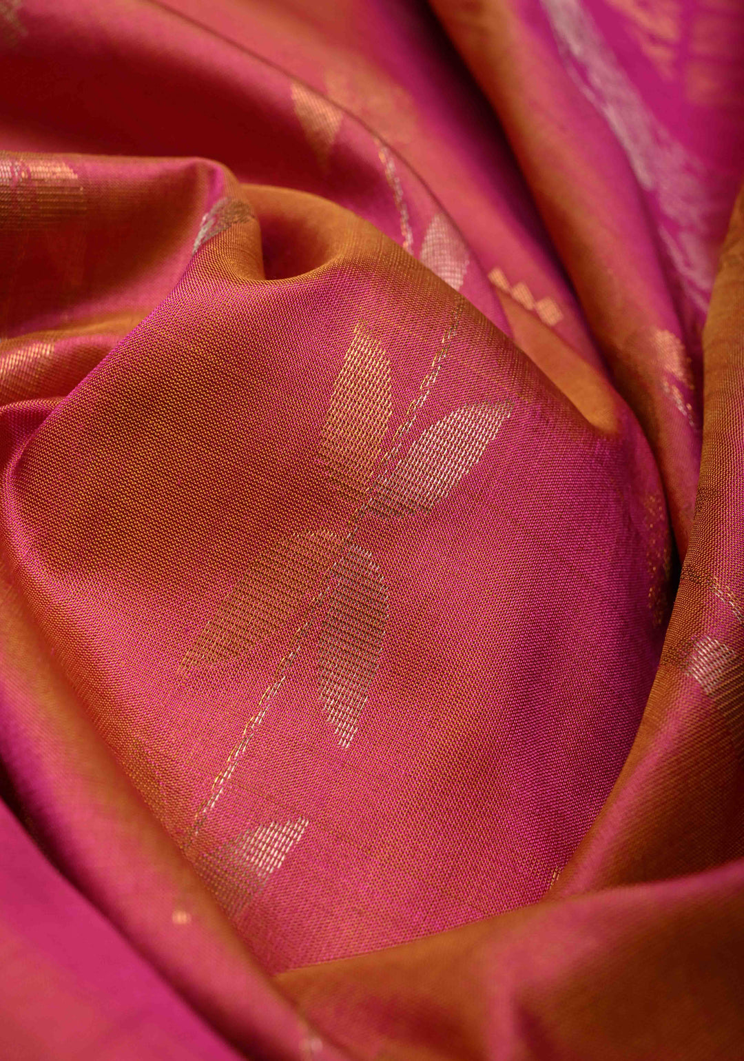 Dusty Pink Dual Tone Uppada Handloom Silk Saree with Gold Silver Stripes and Tissue Border | SILK MARK CERTIFIED