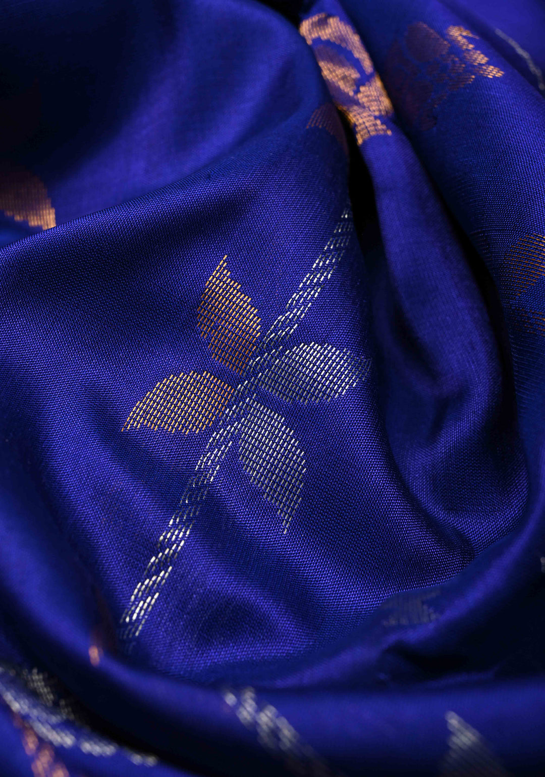 Royal Blue Uppada Handloom Silk Saree with Sona Rupa Floral Stripes And Zari Border | SILK MARK CERTIFIED