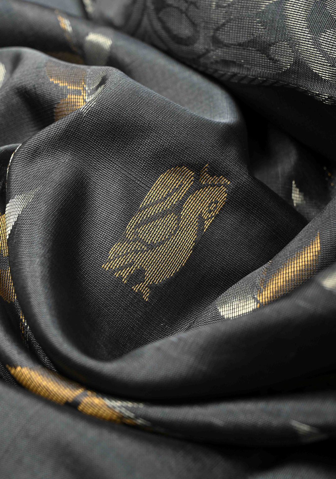 Uppada Handloom Silk Saree In Gray with Gold Silver Zari Stripes Buttas and Tissue Border | SILK MARK CERTIFIED