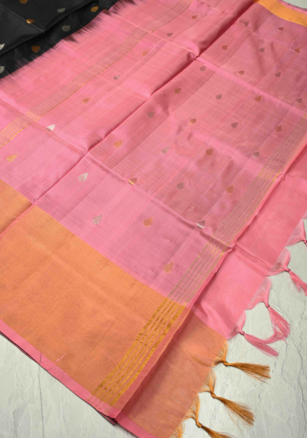 Black Uppada Handloom Silk Saree with Sona Rupa Buttas and Tissue Border | SILK MARK CERTIFIED
