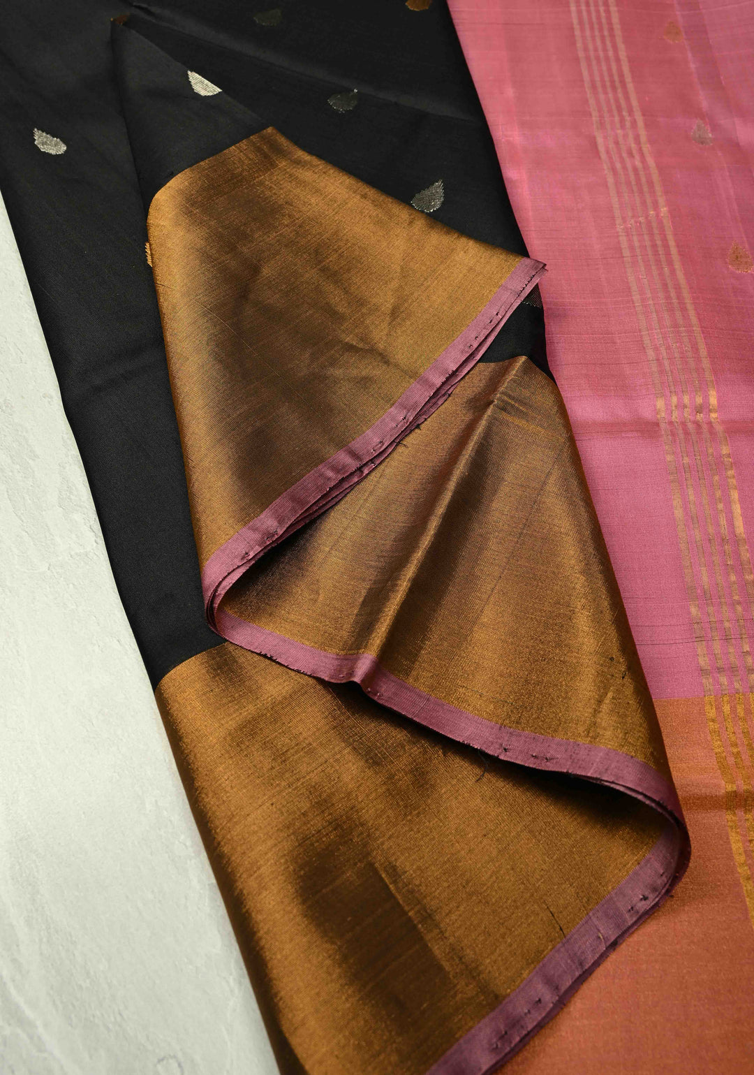 Black Uppada Handloom Silk Saree with Sona Rupa Buttas and Tissue Border | SILK MARK CERTIFIED
