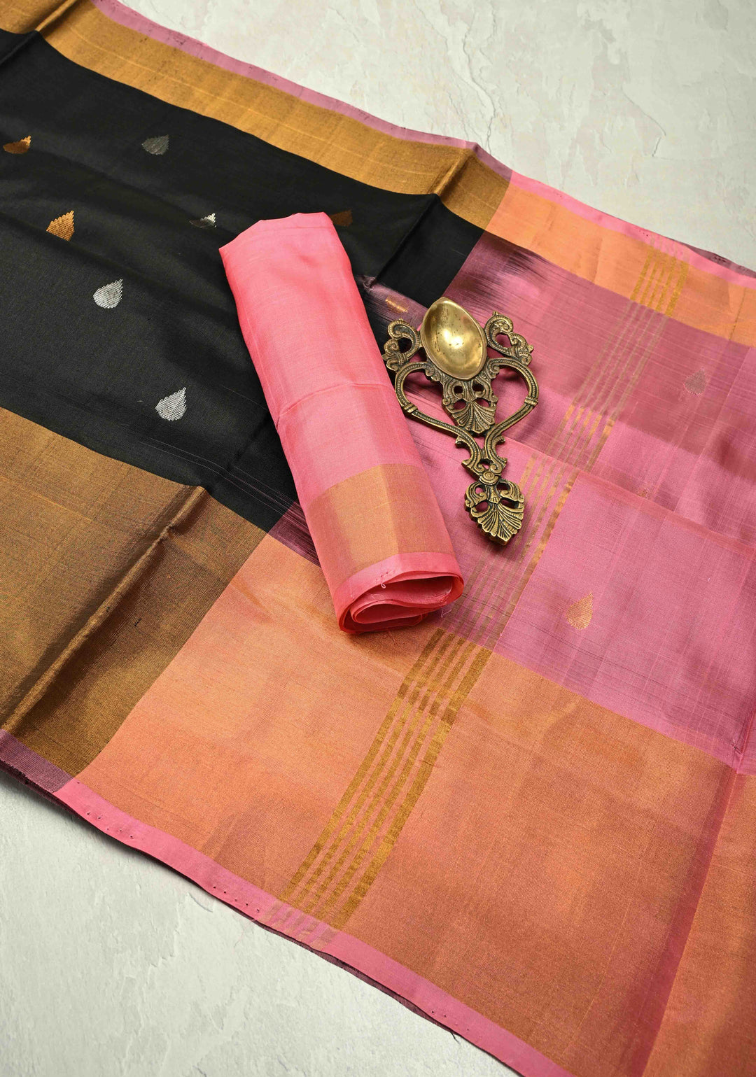 Black Uppada Handloom Silk Saree with Sona Rupa Buttas and Tissue Border | SILK MARK CERTIFIED