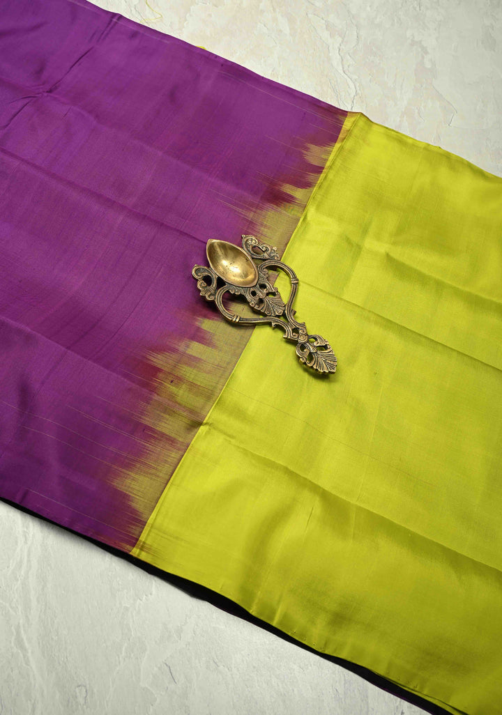 Borderless Off White-Black-Purple Uppada Handloom Pure Silk Saree with Panel Pattern | SILK MARK CERTIFIED