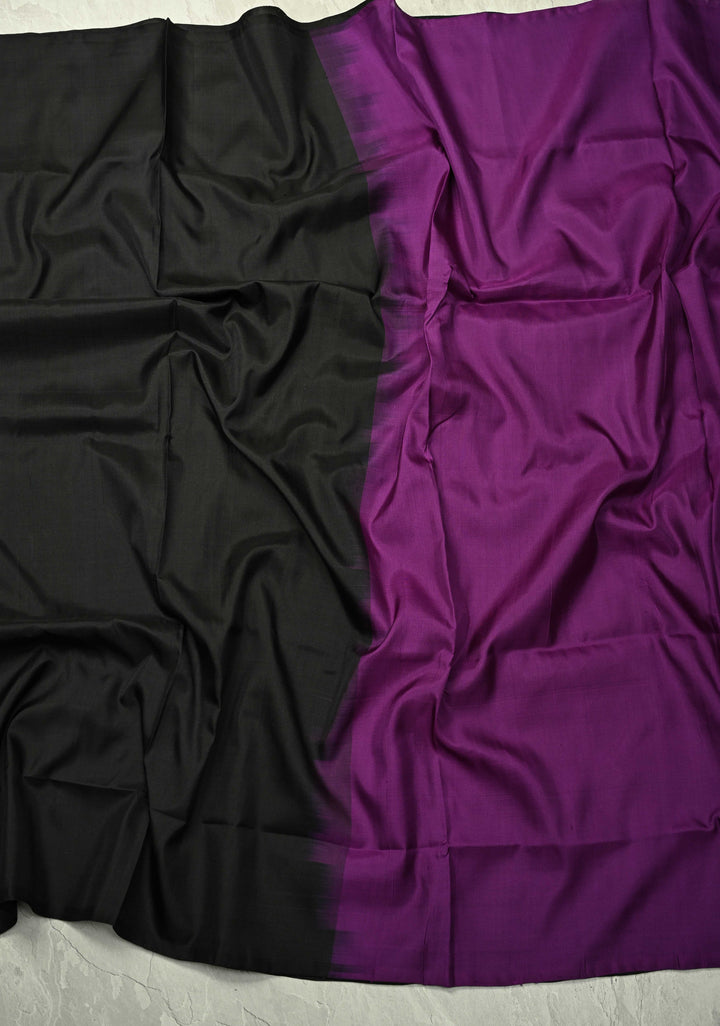 Borderless Off White-Black-Purple Uppada Handloom Pure Silk Saree with Panel Pattern | SILK MARK CERTIFIED