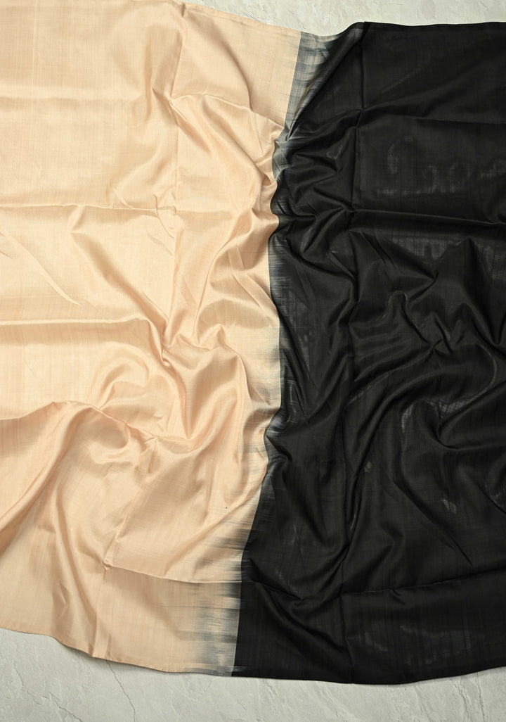 Borderless Off White-Black-Purple Uppada Handloom Pure Silk Saree with Panel Pattern | SILK MARK CERTIFIED