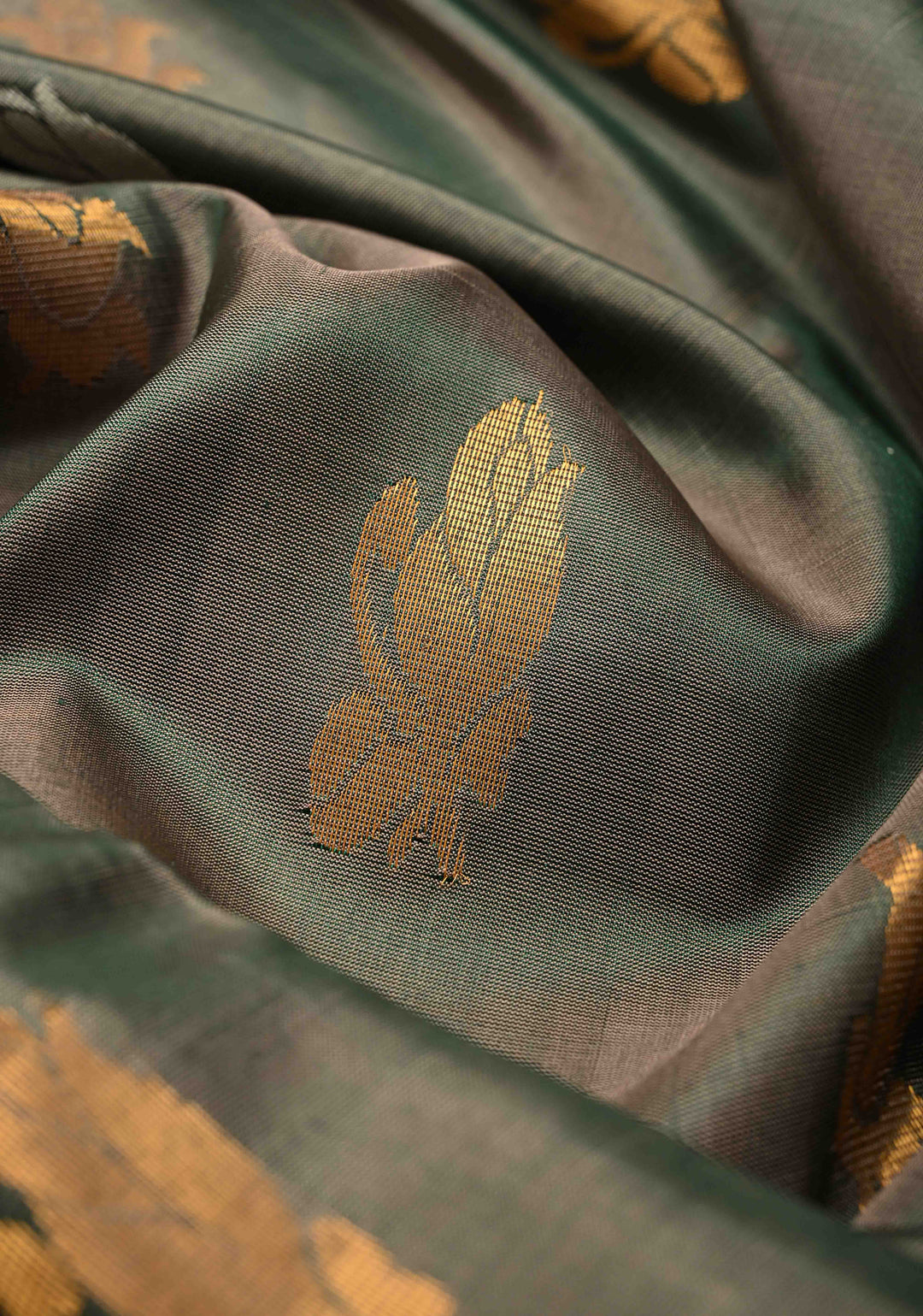 Green Dual tone Sona Rupa Buttas on Uppada Handloom Silk Saree with Green Panel and Tissue Zari Border| SILK MARK CERTIFIED