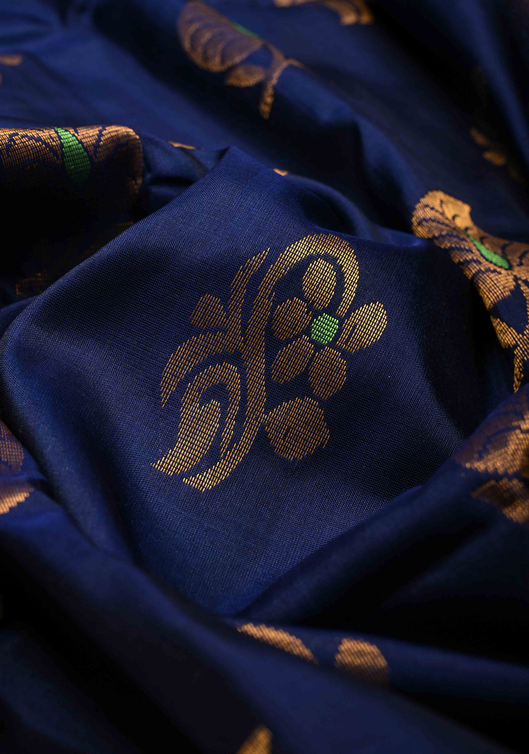 Navy Blue Meenakari Buttas on Uppada Handloom Silk Saree with Panel and Tissue Zari Border| SILK MARK CERTIFIED