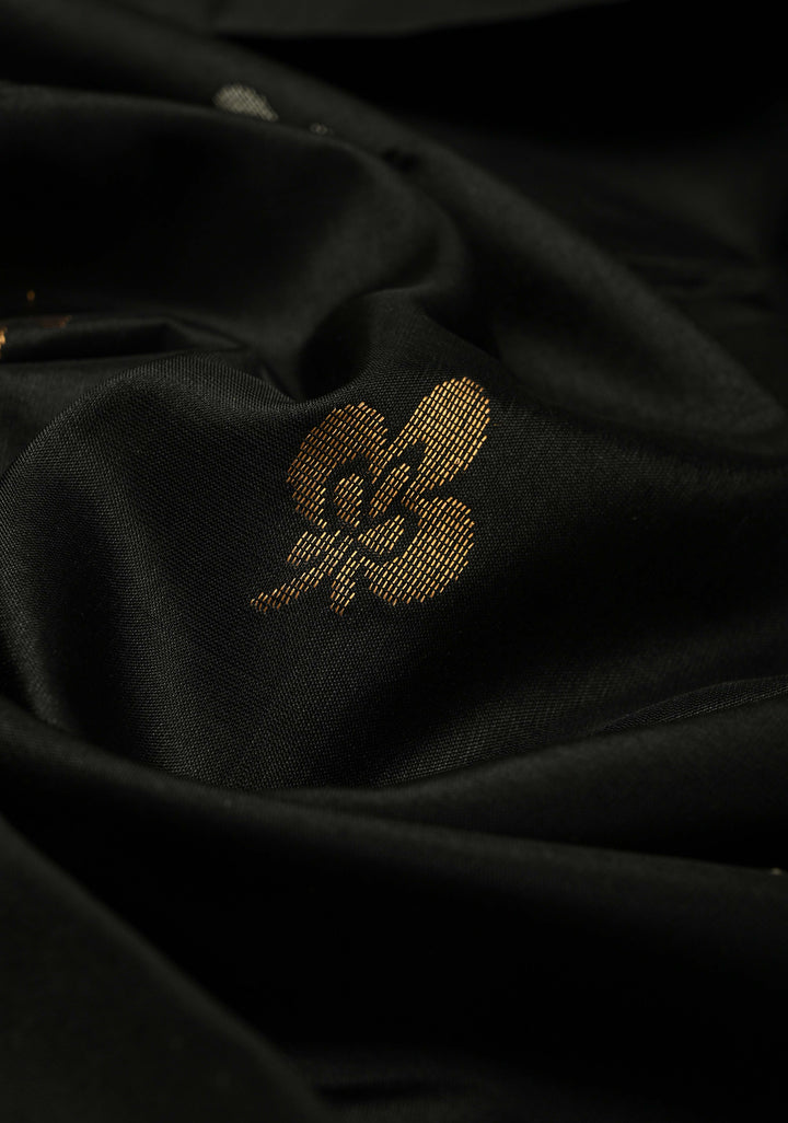 Stunning Black Uppada Handloom Silk Saree with Gold Silver Zari Buttas and Tissue Border | SILK MARK CERTIFIED