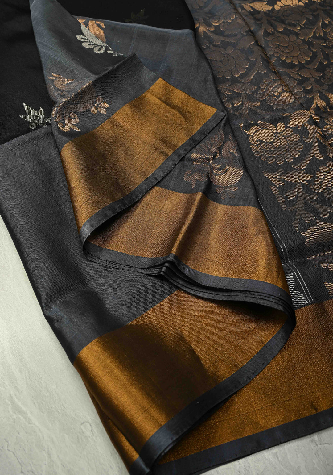 Stunning Black Uppada Handloom Silk Saree with Gold Silver Zari Buttas and Tissue Border | SILK MARK CERTIFIED