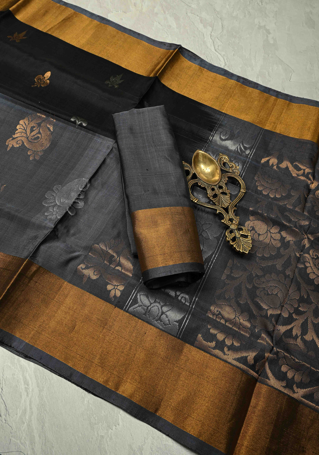 Stunning Black Uppada Handloom Silk Saree with Gold Silver Zari Buttas and Tissue Border | SILK MARK CERTIFIED