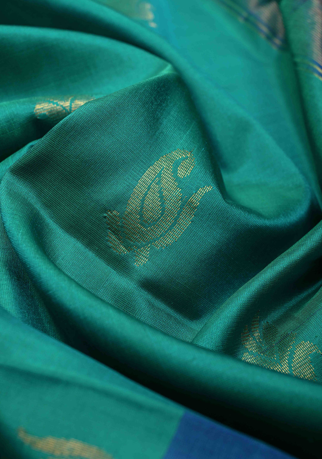 Green Uppada Handloom Silk Saree with Gold Silver Zari Buttas and Tissue Border | SILK MARK CERTIFIED