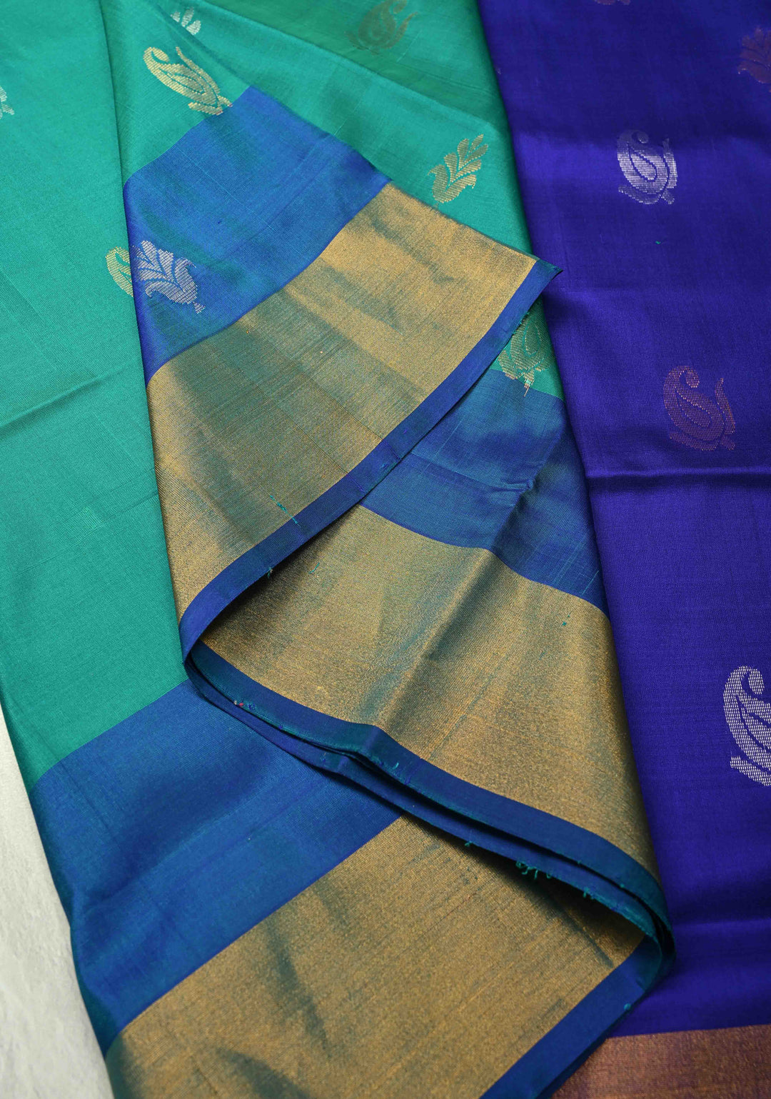 Green Uppada Handloom Silk Saree with Gold Silver Zari Buttas and Tissue Border | SILK MARK CERTIFIED