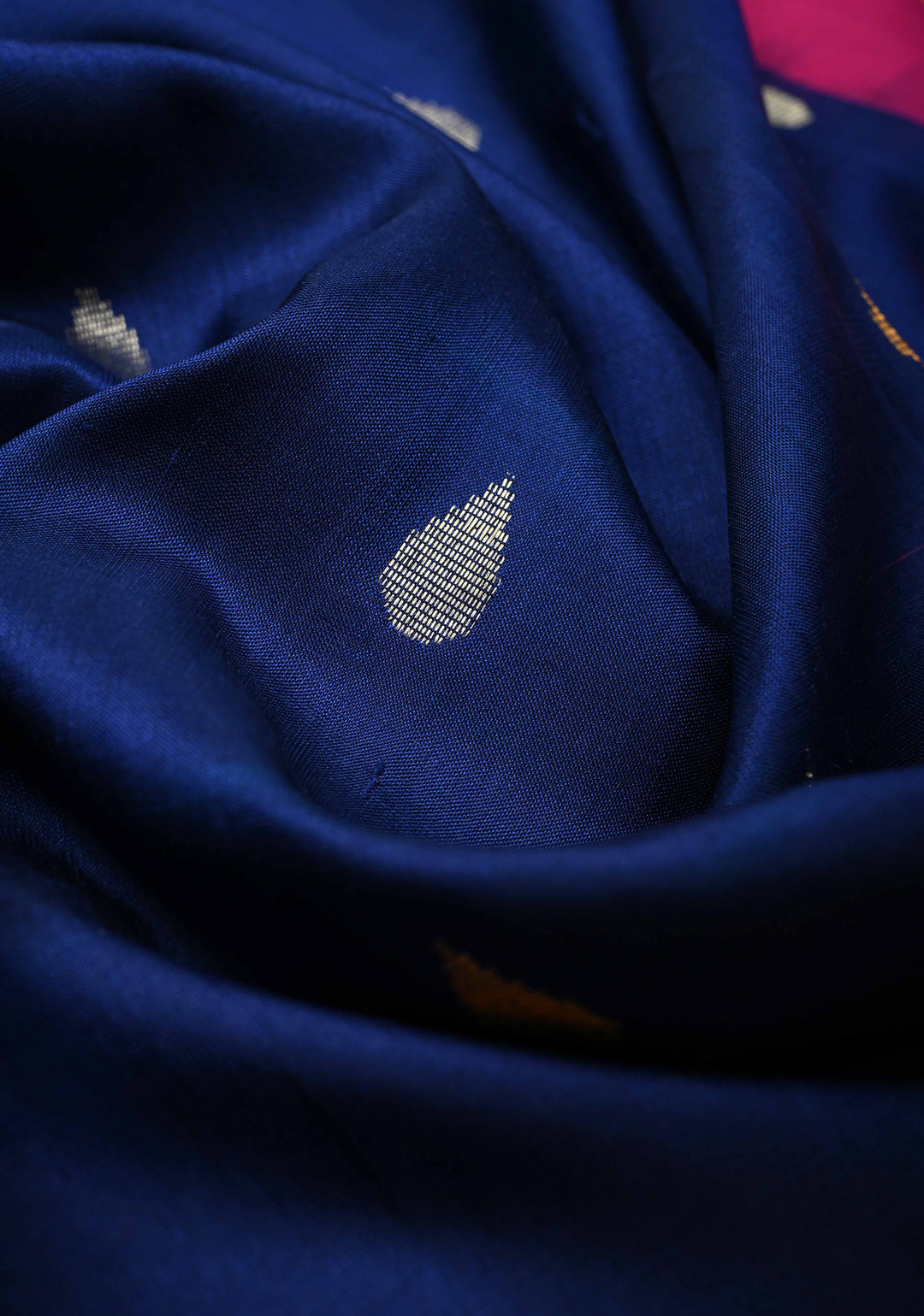 Ink Blue Uppada Handloom Silk Saree with Sona Rupa Buttas and Tissue Zari Border| SILK MARK CERTIFIED