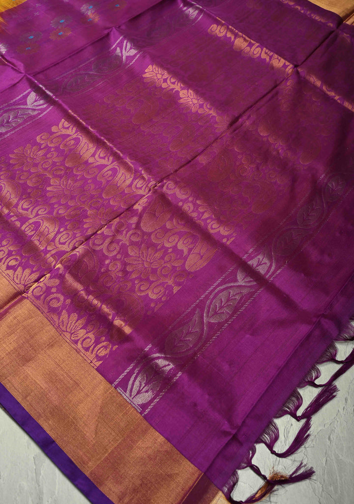 Musturd Yellow Uppada Handloom Silk  Saree with Meenakari Buttas and Tissue Border | SILK MARK CERTIFIED