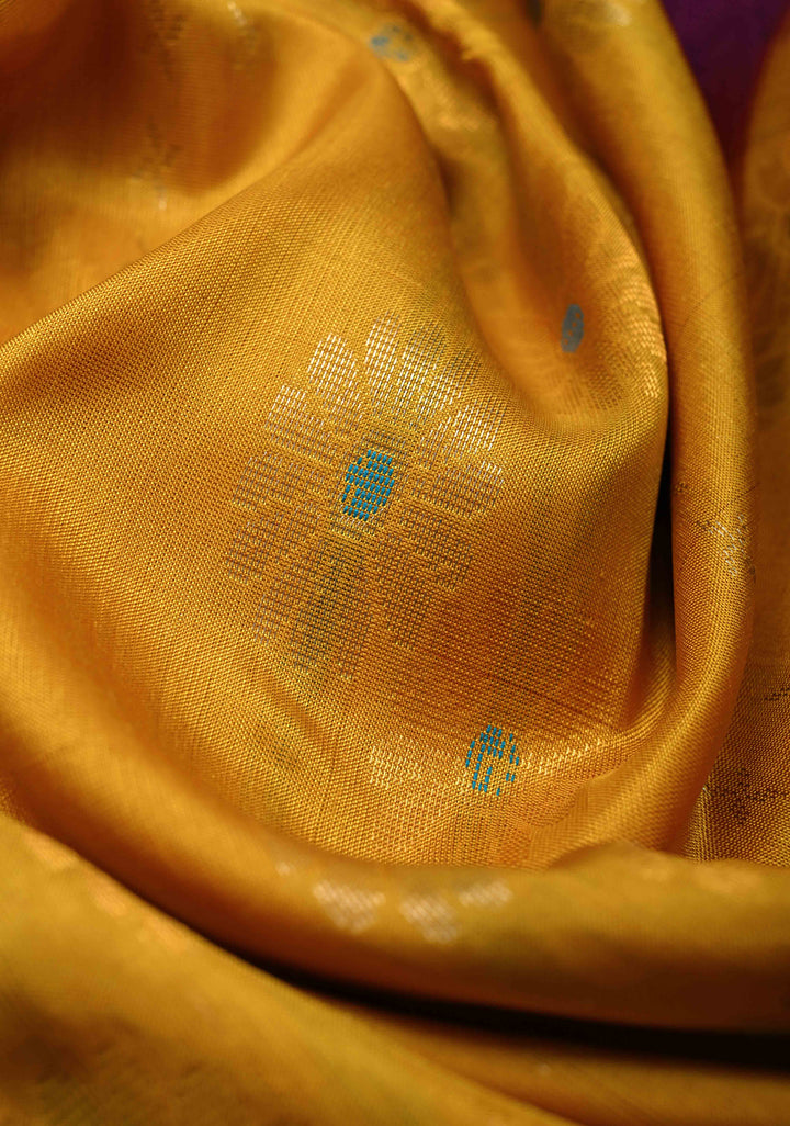 Musturd Yellow Uppada Handloom Silk  Saree with Meenakari Buttas and Tissue Border | SILK MARK CERTIFIED