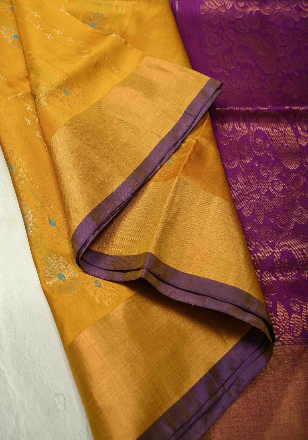 Musturd Yellow Uppada Handloom Silk  Saree with Meenakari Buttas and Tissue Border | SILK MARK CERTIFIED