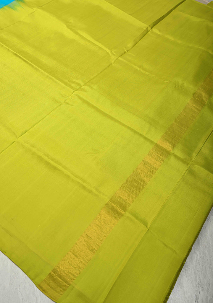 Borderless Off White-Black-Blue-Lime Green Uppada Handloom Pure Silk Saree with Panel Pattern | SILK MARK CERTIFIED