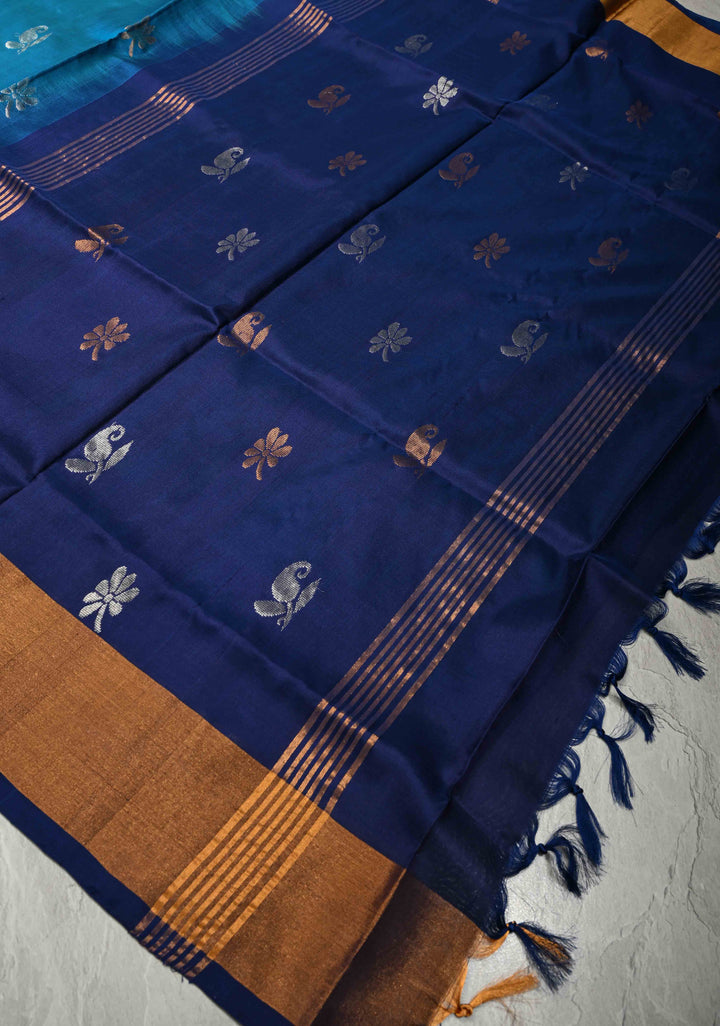 Uppada Handloom Silk Saree with buttas,  Panel and Tissue Border | SILK MARK CERTIFIED