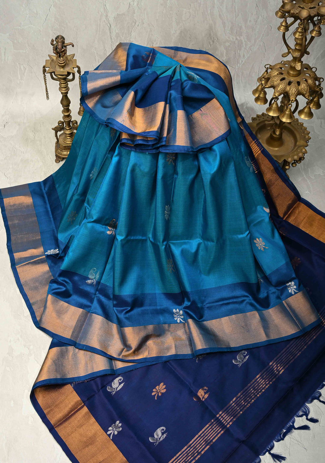 Uppada Handloom Silk Saree with buttas,  Panel and Tissue Border | SILK MARK CERTIFIED