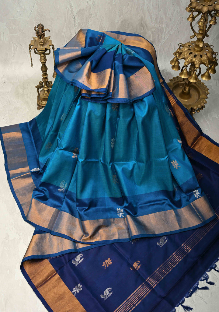 Uppada Handloom Silk Saree with buttas,  Panel and Tissue Border | SILK MARK CERTIFIED