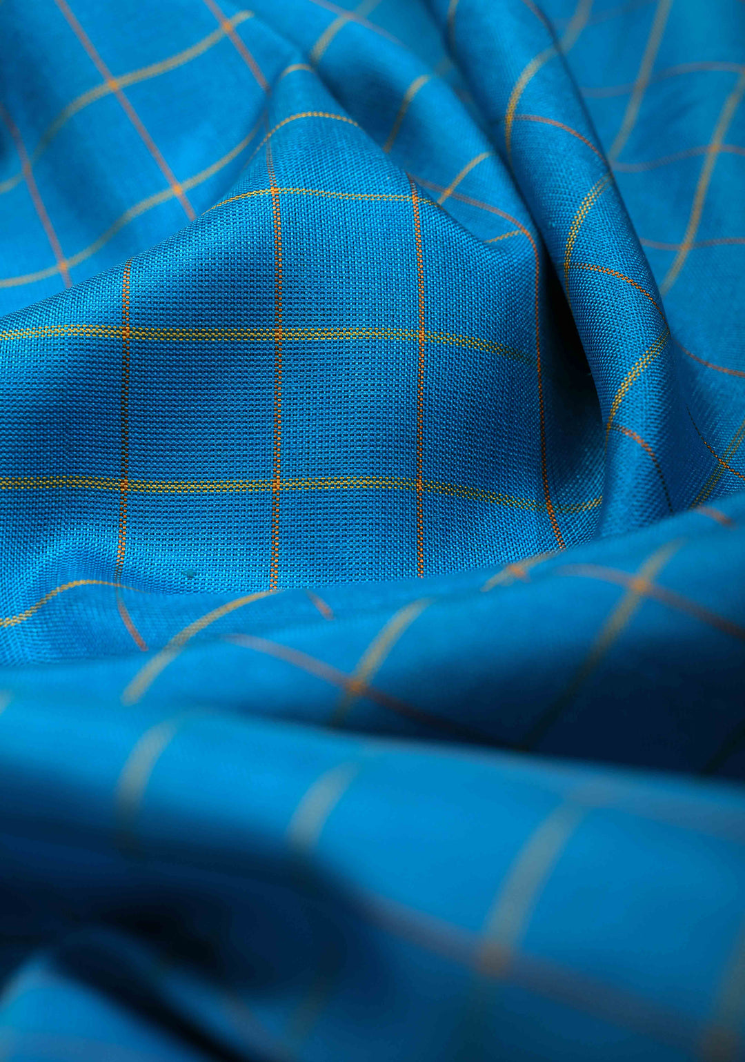 Ananda Blue Uppada Handloom Silk Saree with Checks Design and Contrast Border | SILK MARK CERTIFIED