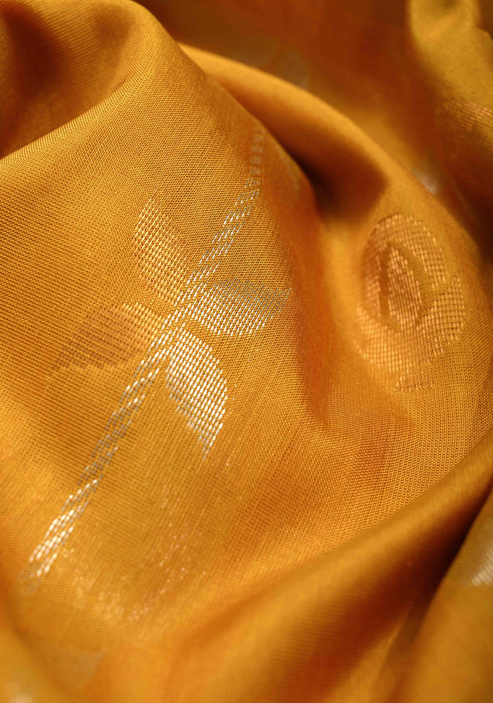 Mustard Yellow Sona Rupa Zari Stripes Buttas on Uppada Handloom Silk Saree with Panel and Tissue Border | SILK MARK CERTIFIED