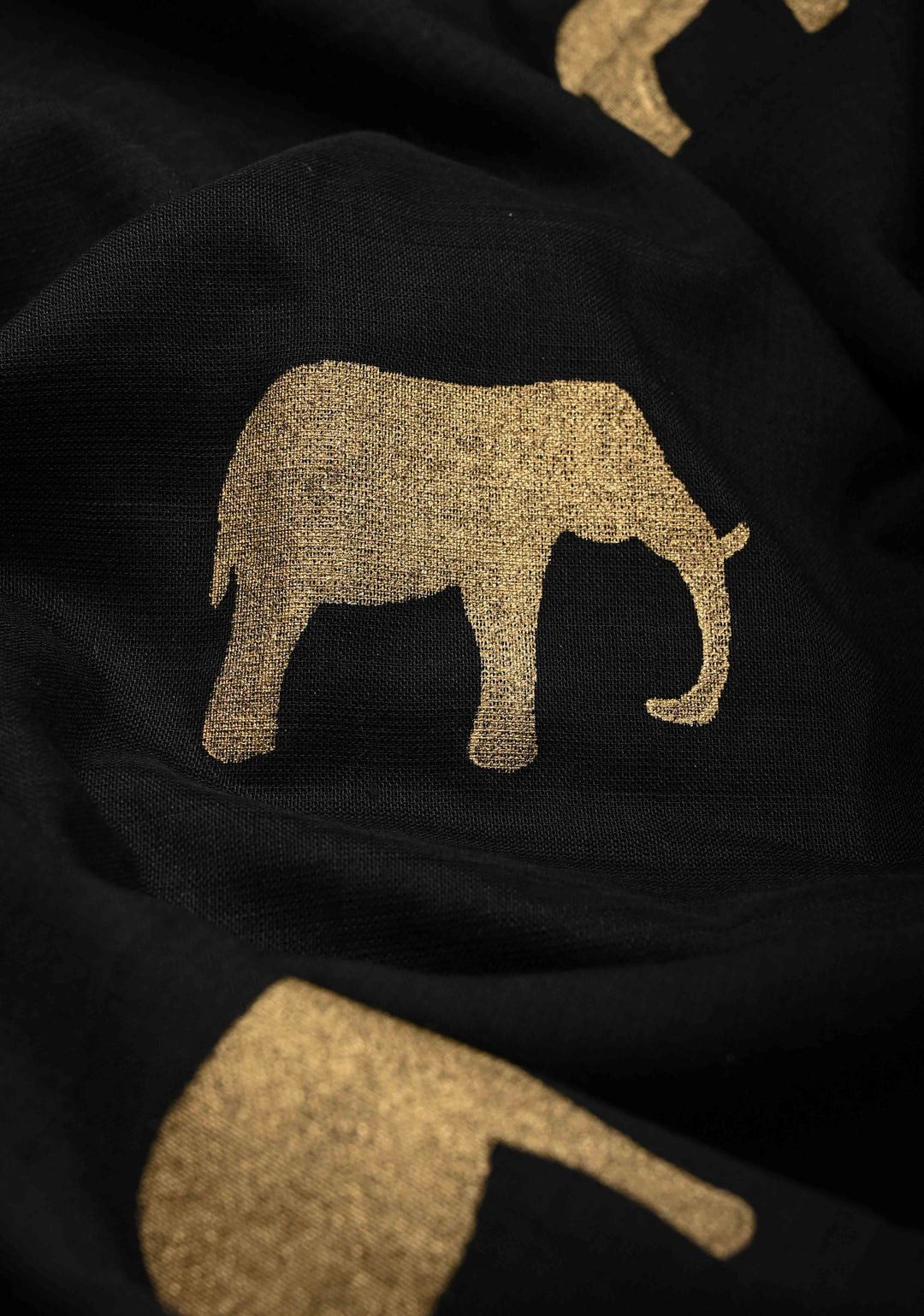 Black Uppada  Cotton Saree with Elephant Blcok Print Buttas and Minimal Border