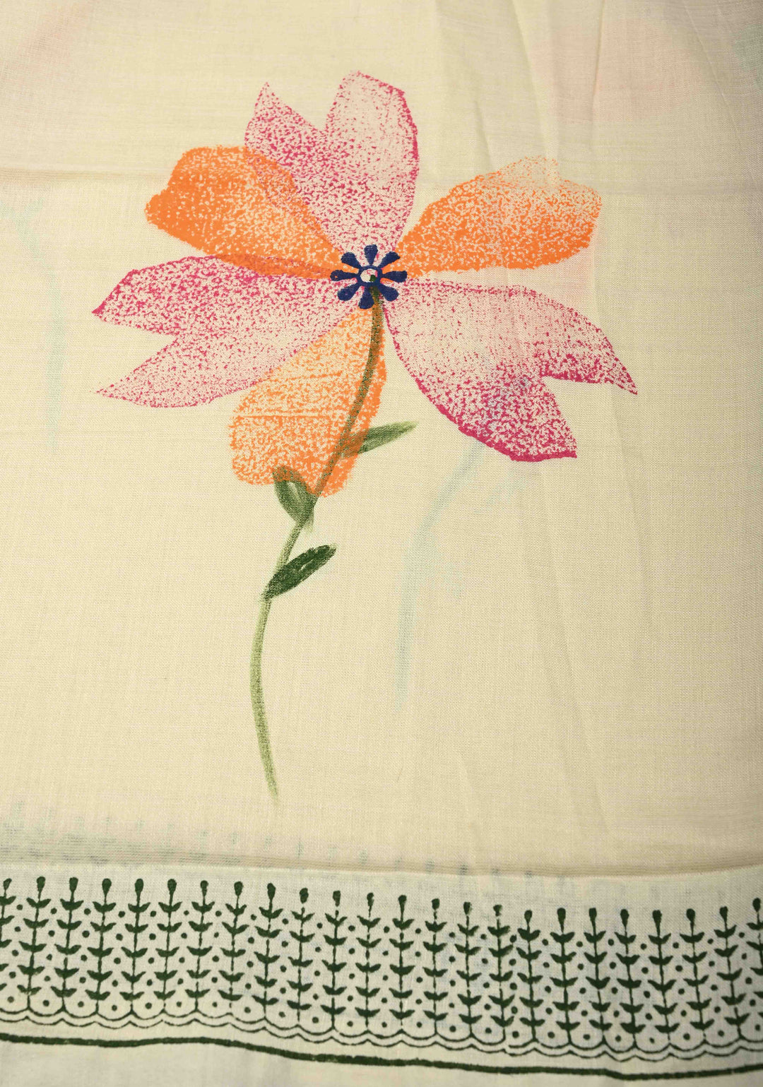 Ivory Uppada Handloom Cotton Saree with Hand painted Floral Design and Border