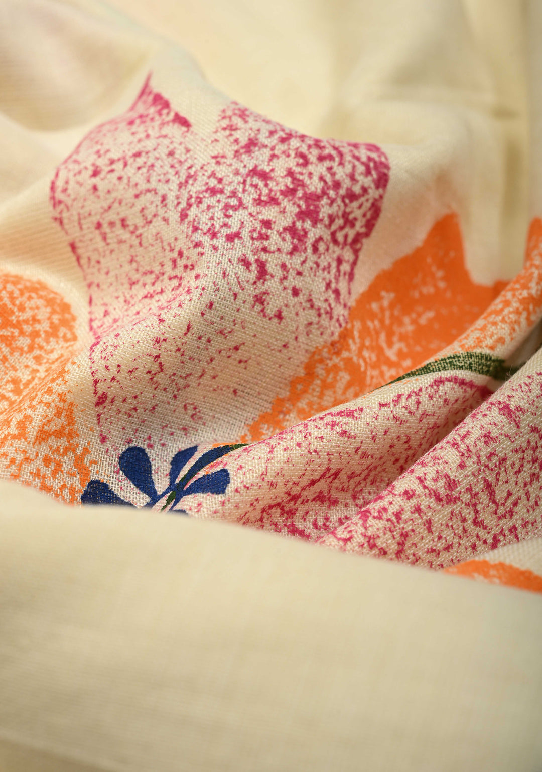 Ivory Uppada Handloom Cotton Saree with Hand painted Floral Design and Border