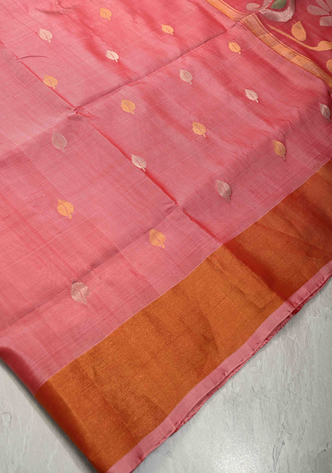 Dusty Rose Pink Dual Tone  Uppada Handloom Silk Saree with Sona Rupa Zari Buttas and Tissue Border | SILK MARK CERTIFIED
