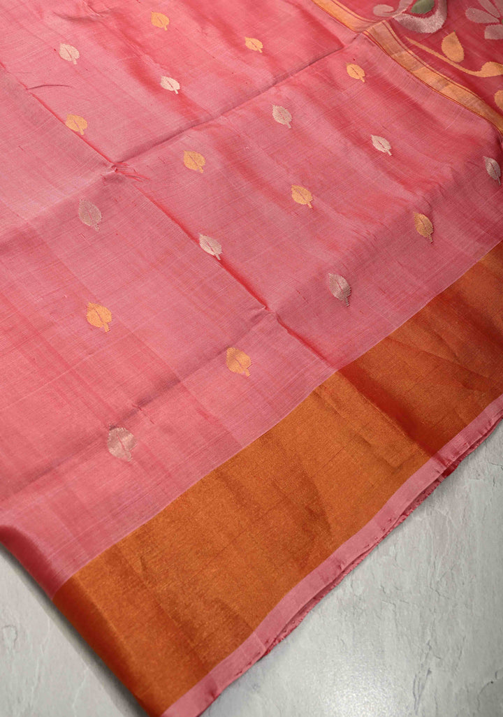 Dusty Rose Pink Dual Tone  Uppada Handloom Silk Saree with Sona Rupa Zari Buttas and Tissue Border | SILK MARK CERTIFIED