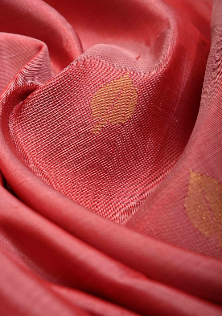 Dusty Rose Pink Dual Tone  Uppada Handloom Silk Saree with Sona Rupa Zari Buttas and Tissue Border | SILK MARK CERTIFIED