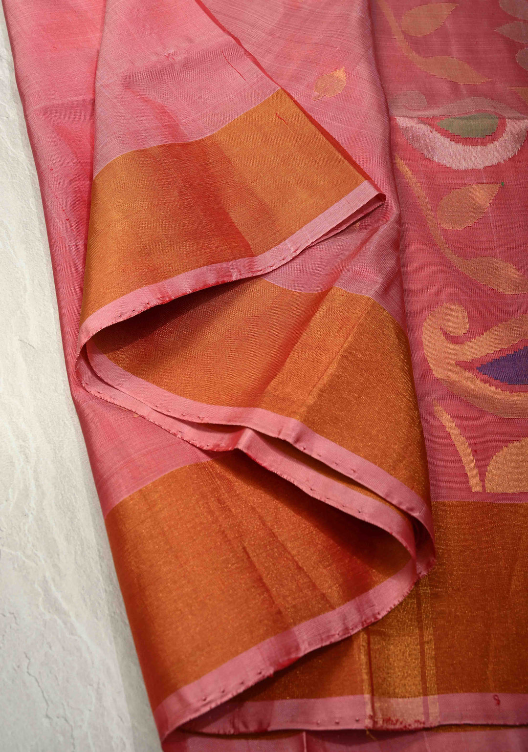 Dusty Rose Pink Dual Tone  Uppada Handloom Silk Saree with Sona Rupa Zari Buttas and Tissue Border | SILK MARK CERTIFIED
