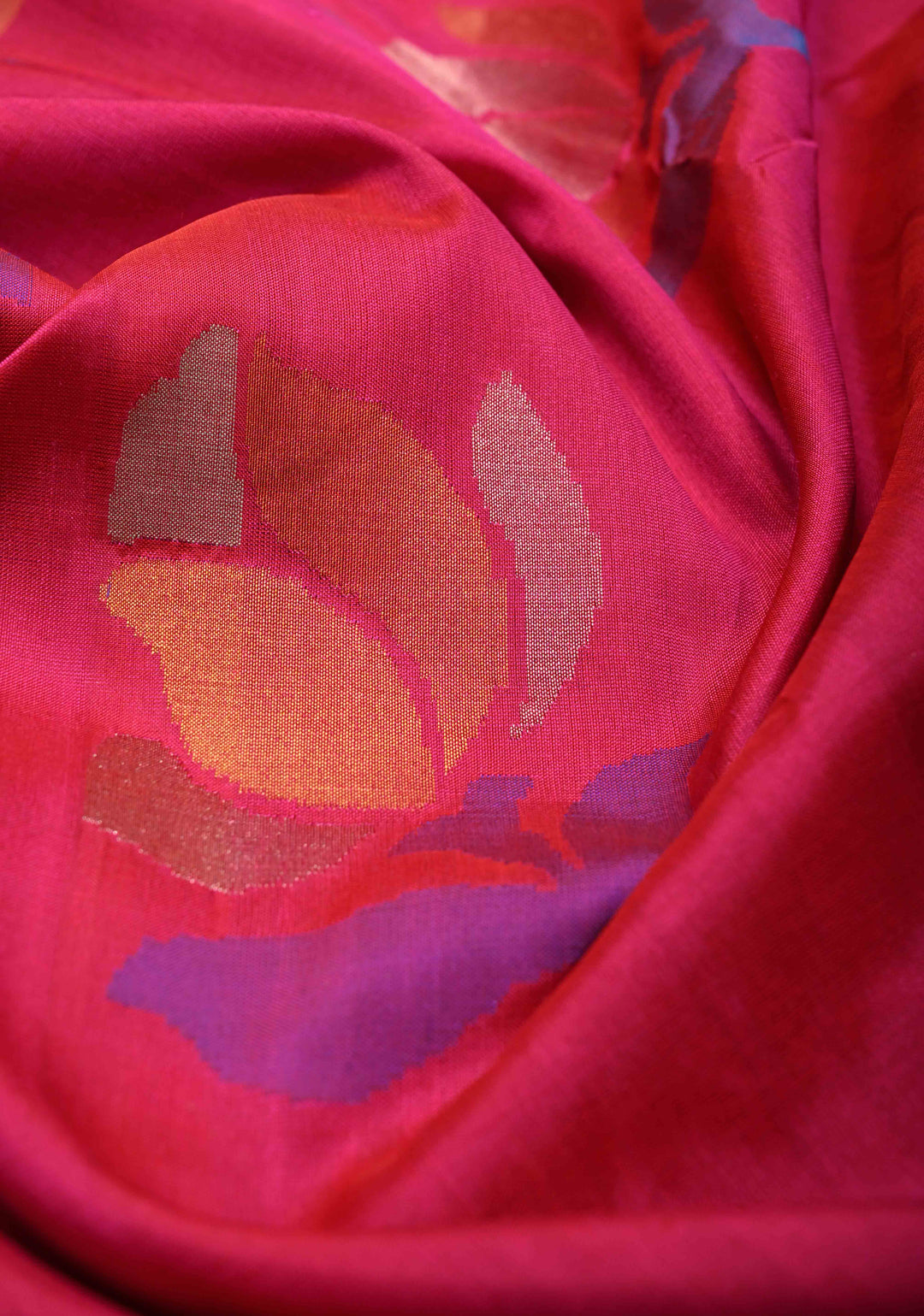 Pink Jamdani Weave Buttas on Uppada Handloom Silk Saree with Mustard and Tissue Border | SILK MARK CERTIFIED