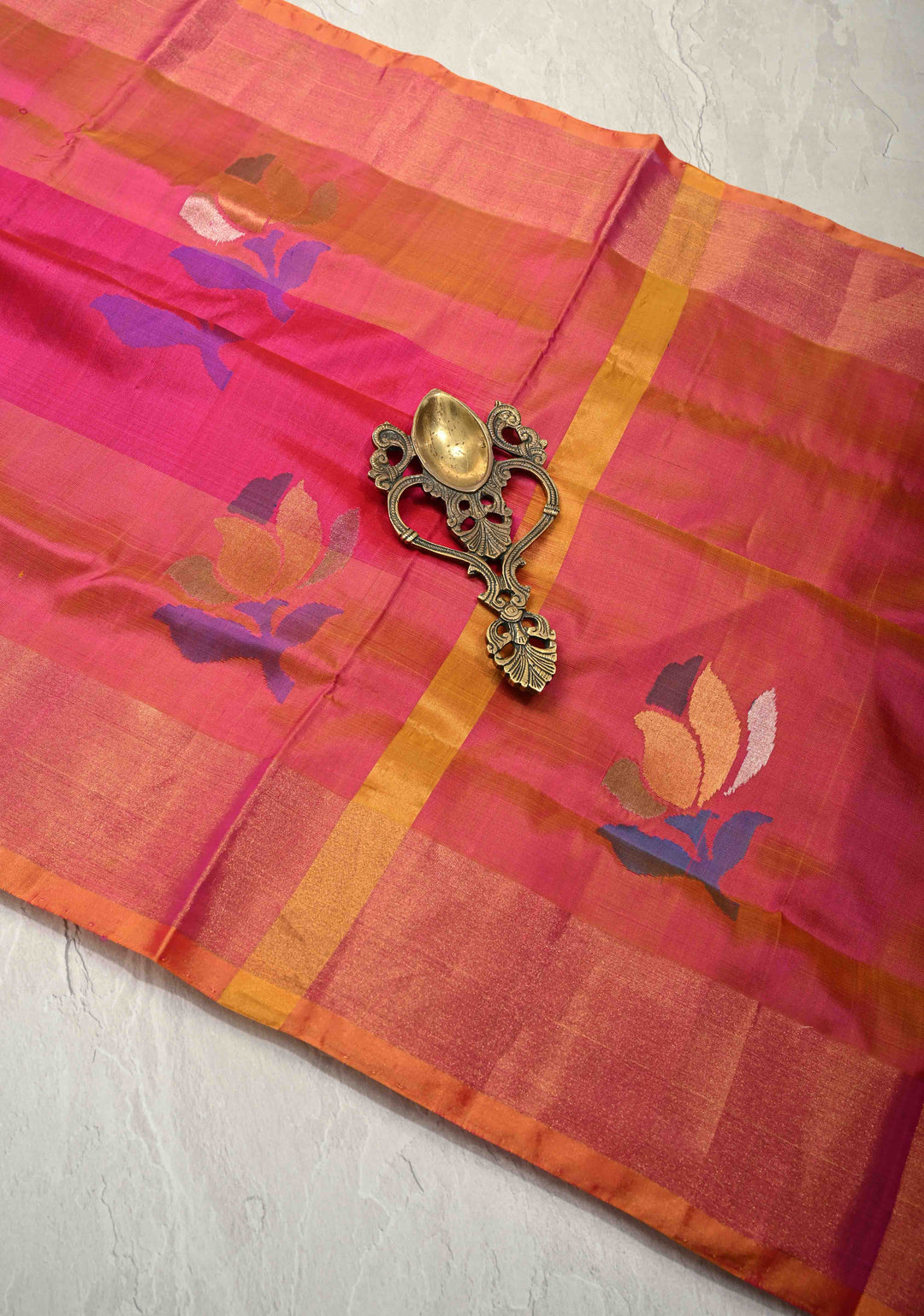 Pink Jamdani Weave Buttas on Uppada Handloom Silk Saree with Mustard and Tissue Border | SILK MARK CERTIFIED
