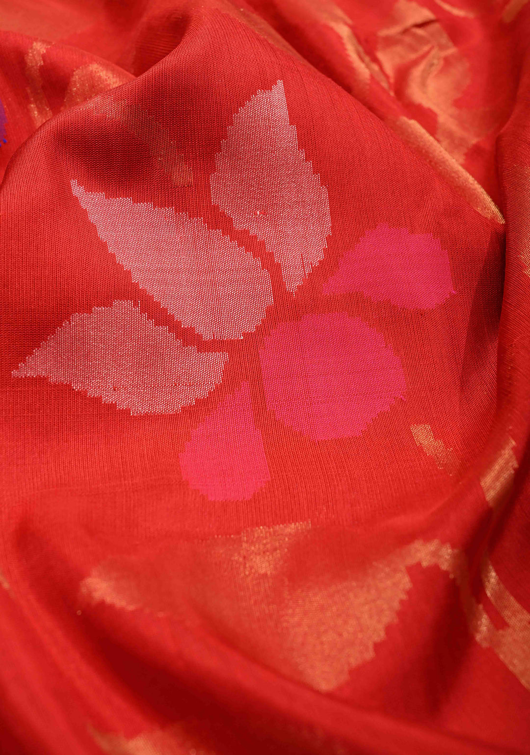 Deep Red Uppada Handloom Silk Saree with Full Body Jamdani jaal and Tissue Border | SILK MARK CERTIFIED