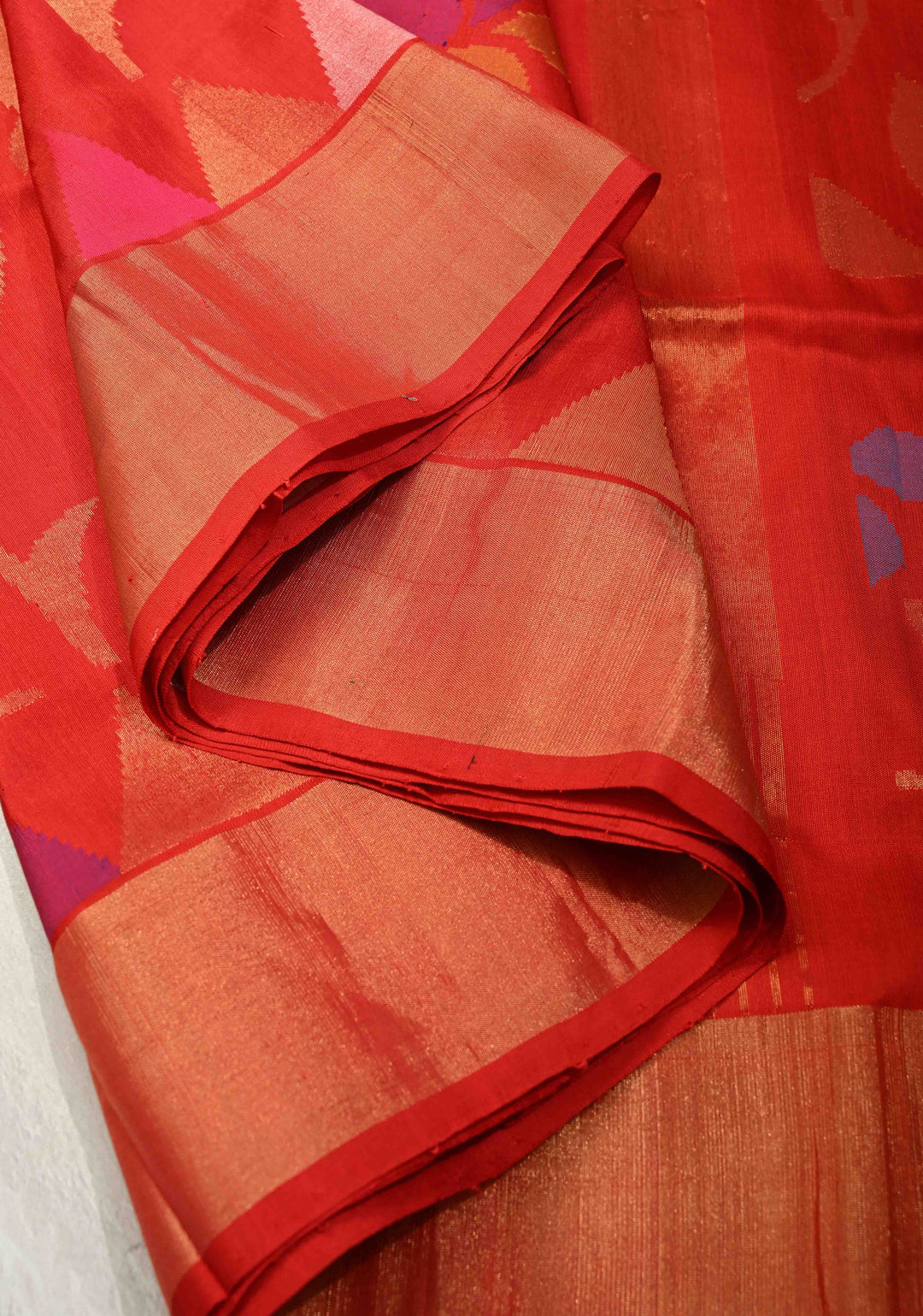 Deep Red Uppada Handloom Silk Saree with Full Body Jamdani jaal and Tissue Border | SILK MARK CERTIFIED