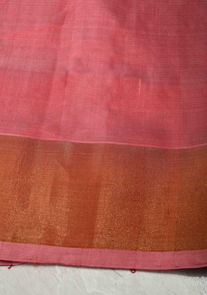 WoodRose Pink  Uppada Handloom Silk Saree with Full Body Jamdani jaal and Tissue Border | SILK MARK CERTIFIED