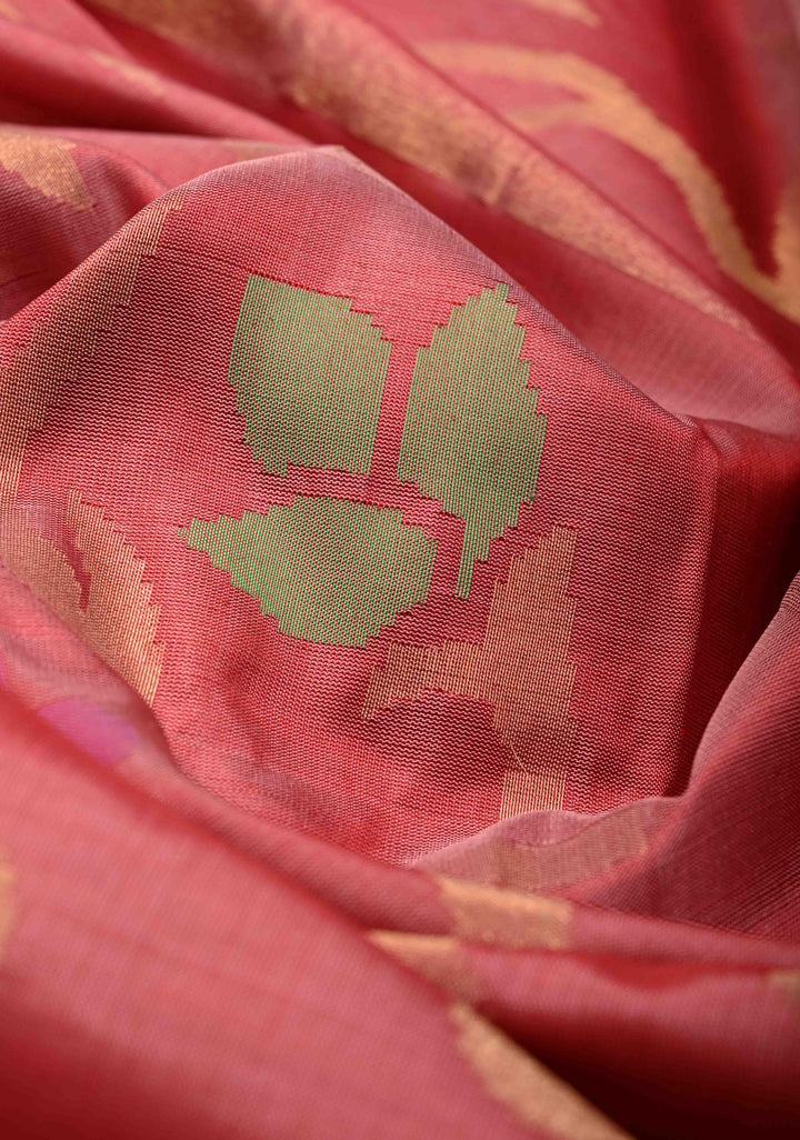 WoodRose Pink  Uppada Handloom Silk Saree with Full Body Jamdani jaal and Tissue Border | SILK MARK CERTIFIED