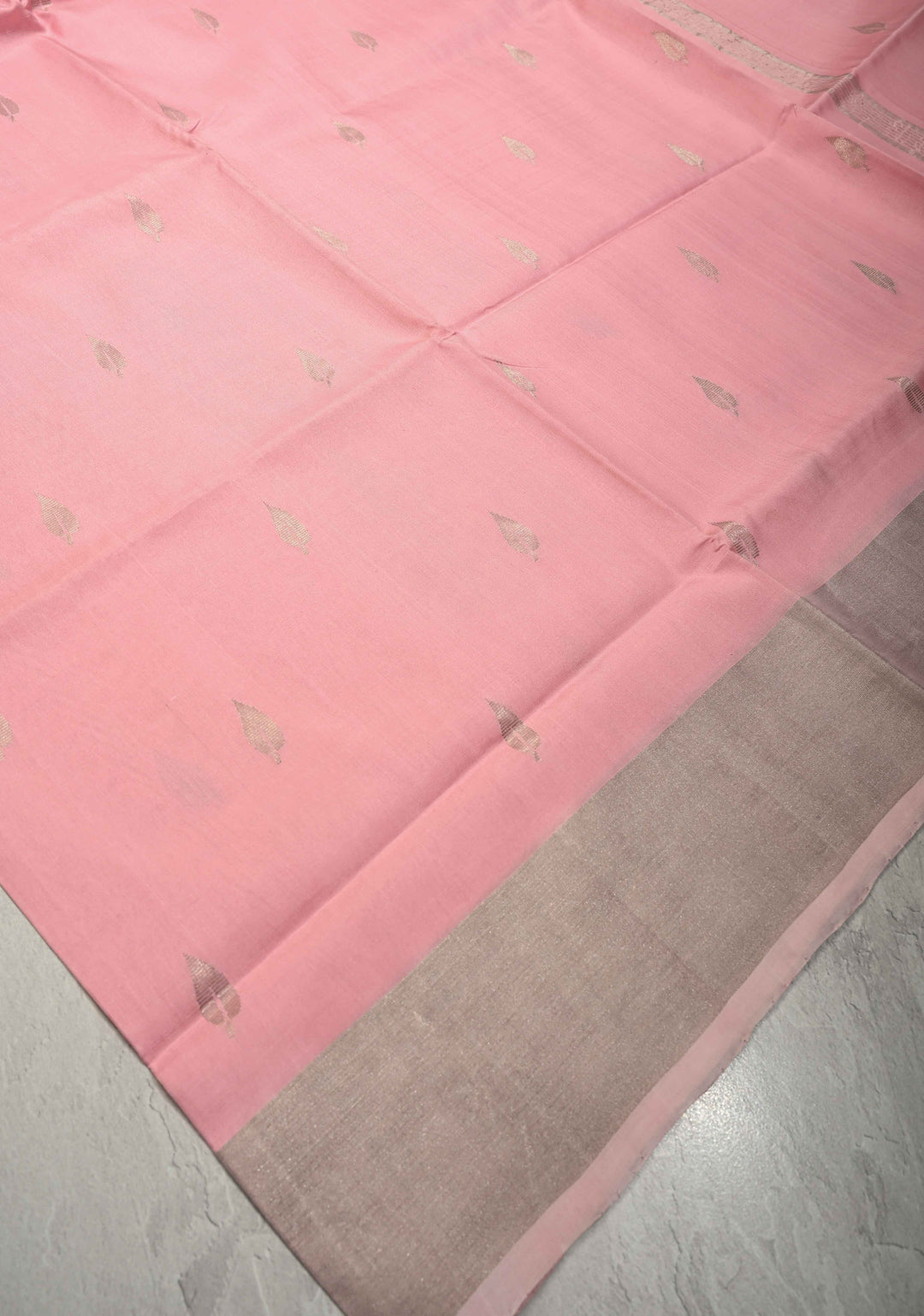 Bubblegum Pink  Uppada Handloom Silk Saree with Silver Zari Buttas and Tissue Border | SILK MARK CERTIFIED