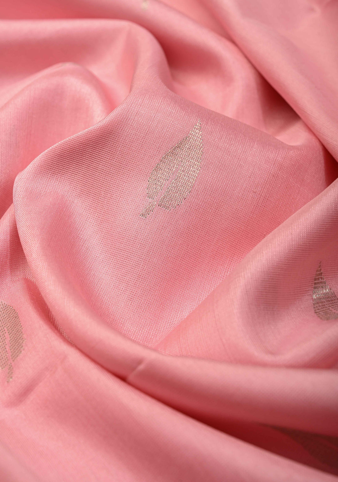 Bubblegum Pink  Uppada Handloom Silk Saree with Silver Zari Buttas and Tissue Border | SILK MARK CERTIFIED