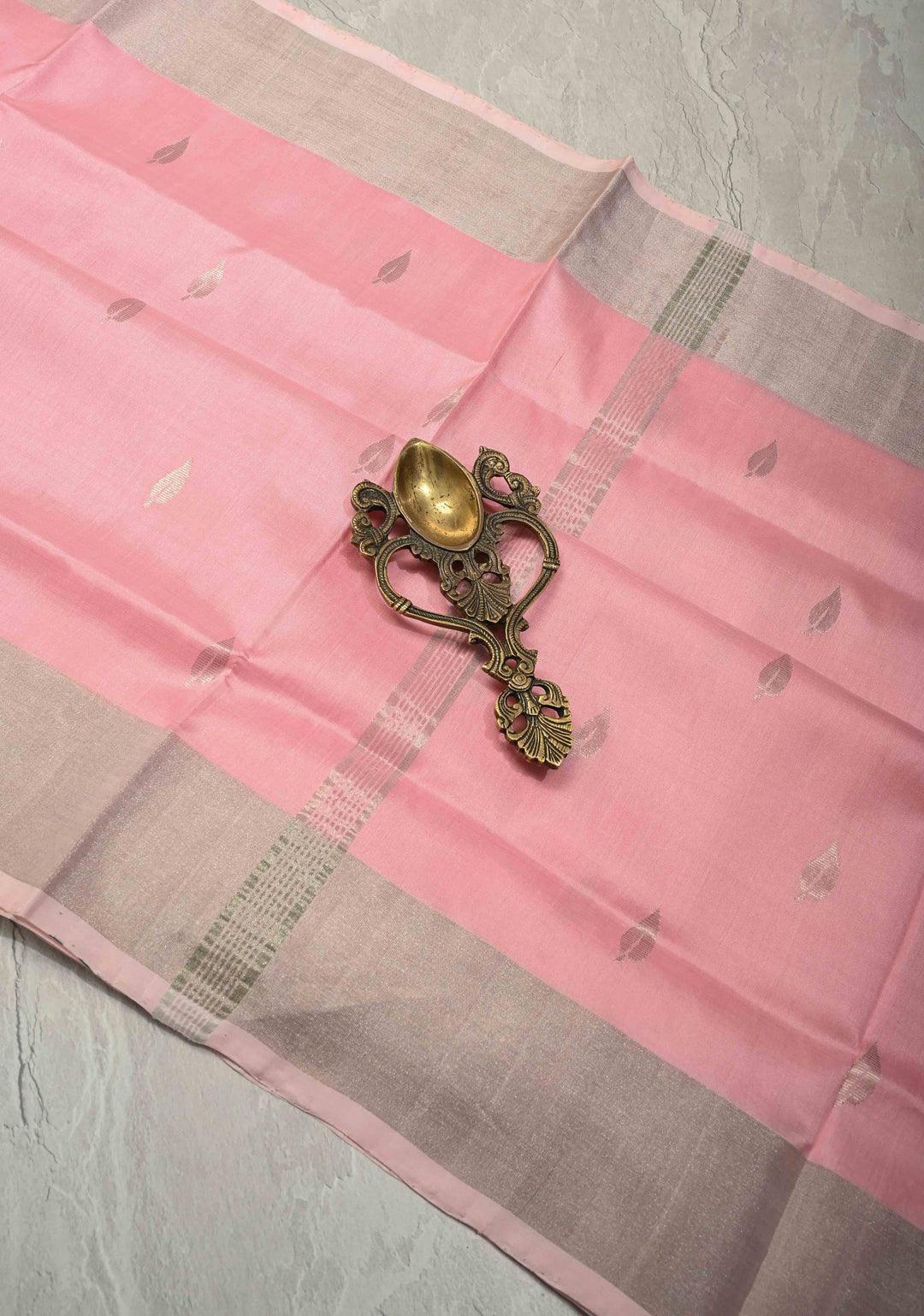 Bubblegum Pink  Uppada Handloom Silk Saree with Silver Zari Buttas and Tissue Border | SILK MARK CERTIFIED